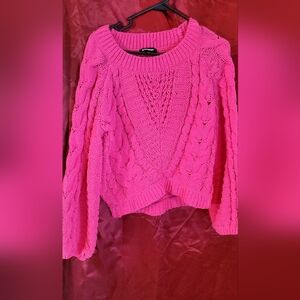 Express Pink V-Neck Sweater with Textured Knit